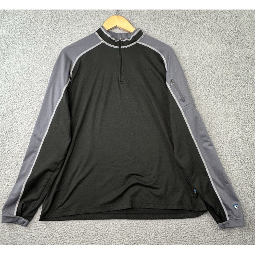 Kuhl Technikore Quarter Zip Pullover Womens XL Black Gray Sleeve Pocket Gorpcore